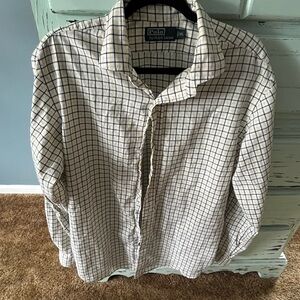Polo by Ralph Lauren Men's White and Blue Checkered Shirt